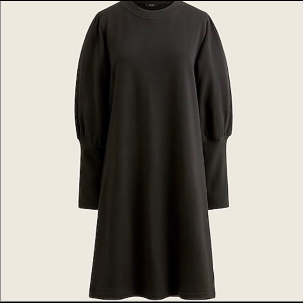 J. Crew Women’s Original Cotton Terry Puff-Sleeve Sweatshirt Dress in Black (L)